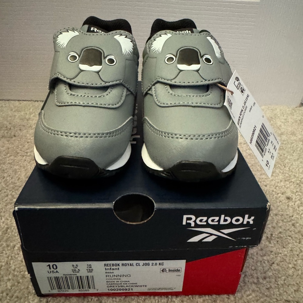 NWT Reebok Royal Classic Jog 2 Sneakers, Koala, Toddler 10, Gray & Black
